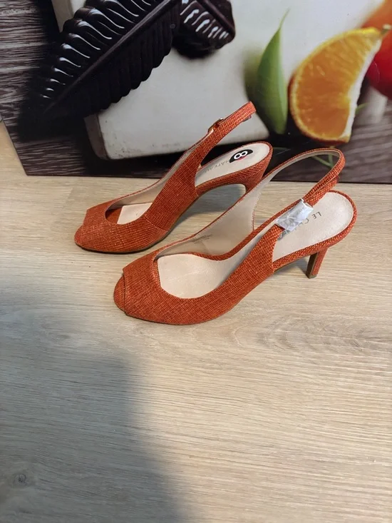 Le Château Orange Glitter Slingback Heels Peep Toe Elegant Size 8 - Picture 4 of 11